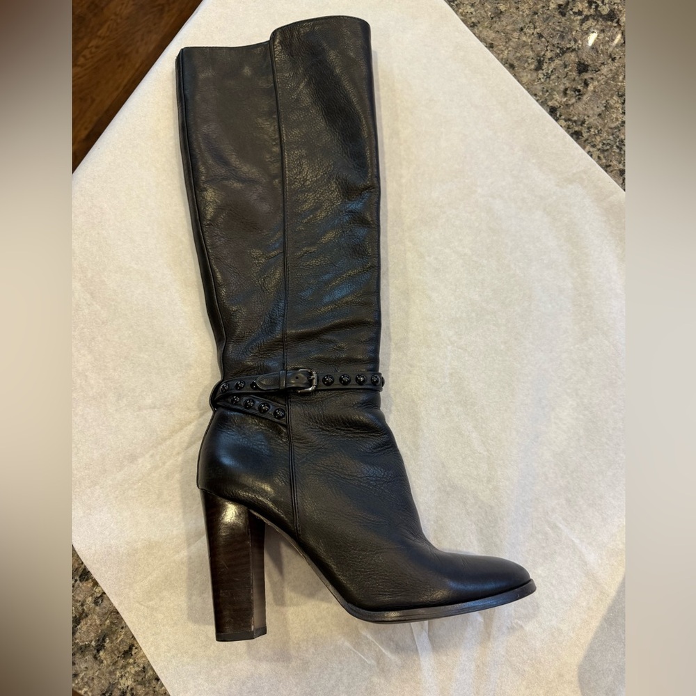 Coach Black Leather Tall Heeled Boots